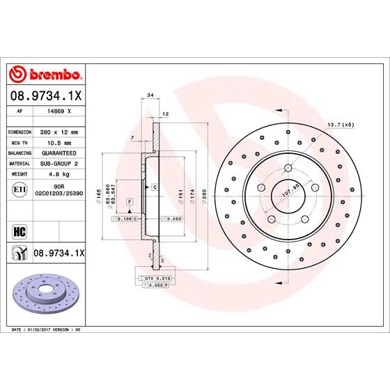 Слика на кочионен диск BREMBO XTRA LINE 08.9734.1X за Ford Mondeo 3 Clipper (BWY) 2.0 16V - 146 коњи бензин