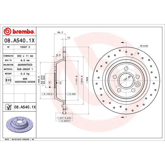 Слика на кочионен диск BREMBO XTRA LINE 08.A540.1X за Ford Mondeo 4 Turnier 2.0 - 145 коњи бензин