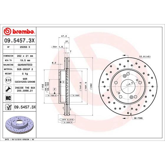 Слика на кочионен диск BREMBO XTRA LINE 09.5457.3X за Honda CR-Z (ZF1) 1.5 Hybrid - 124 коњи бензин/ електро