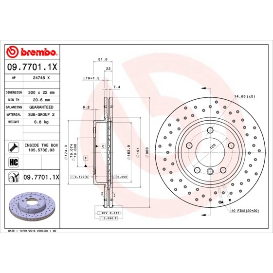 Слика на кочионен диск BREMBO XTRA LINE 09.7701.1X за BMW 3 Touring E46 320 d - 150 коњи дизел