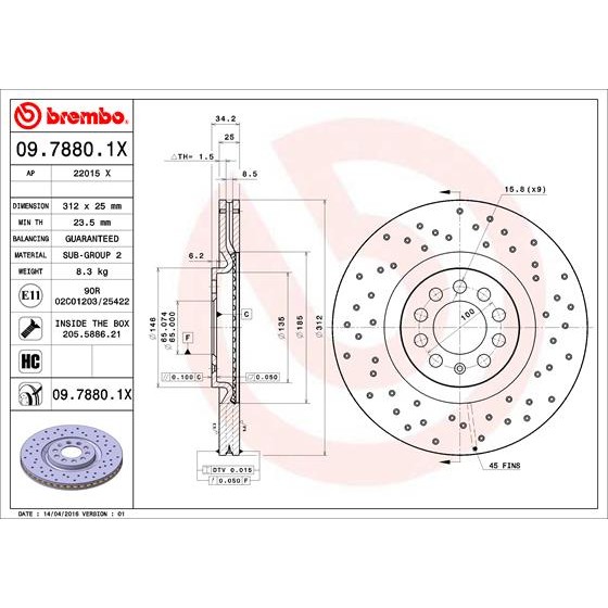 Слика на кочионен диск BREMBO XTRA LINE 09.7880.1X за VW Jetta 4 Estate (1J6) 2.3 V5 - 170 коњи бензин