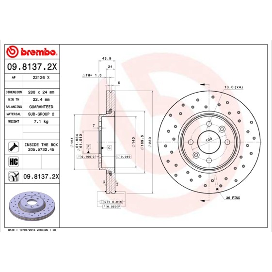 Слика на кочионен диск BREMBO XTRA LINE 09.8137.2X за Renault Megane 2 Hatchback 1.5 dCi - 106 коњи дизел