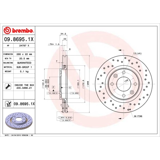 Слика на Кочионен диск BREMBO XTRA LINE 09.8695.1X