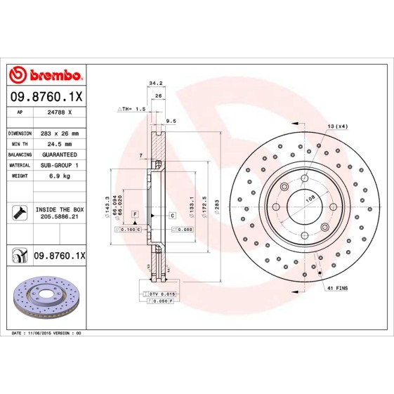 Слика на кочионен диск BREMBO XTRA LINE 09.8760.1X за Peugeot 307 SW (3H) 2.0 16V - 136 коњи бензин