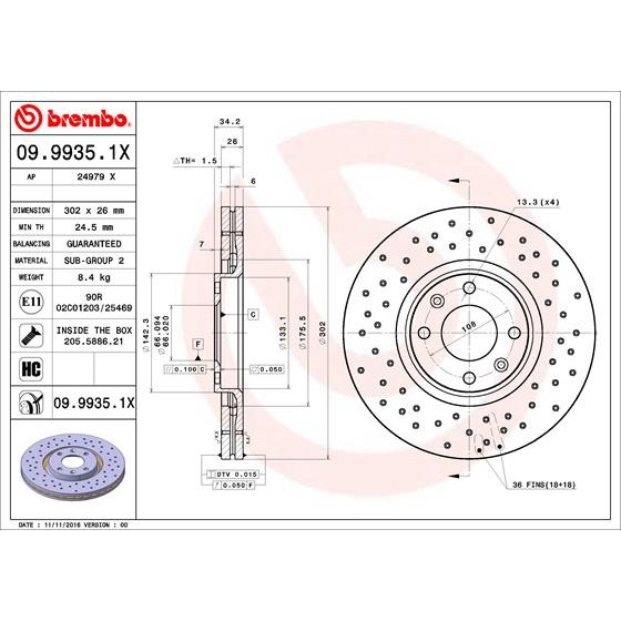 Слика на кочионен диск BREMBO XTRA LINE 09.9935.1X за Citroen C4 Picasso UD 1.6 16V - 150 коњи бензин