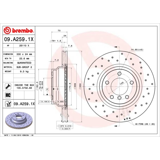 Слика на кочионен диск BREMBO XTRA LINE 09.A259.1X за BMW 1 E81, E87 123 d - 204 коњи дизел