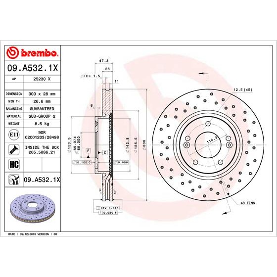 Слика на кочионен диск BREMBO XTRA LINE 09.A532.1X за Hyundai i40 CW 1.7 CRDi - 116 коњи дизел