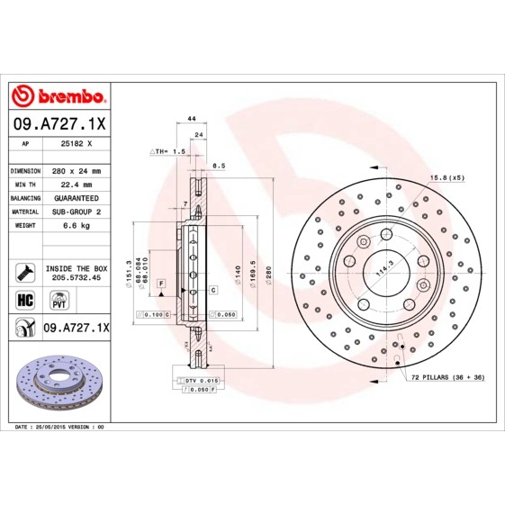 Слика на Кочионен диск BREMBO XTRA LINE 09.A727.1X