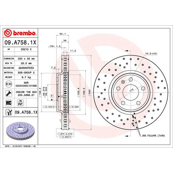 Слика на кочионен диск BREMBO XTRA LINE 09.A758.1X за Audi A4 Avant (8K5, B8) 2.0 TDI - 163 коњи дизел