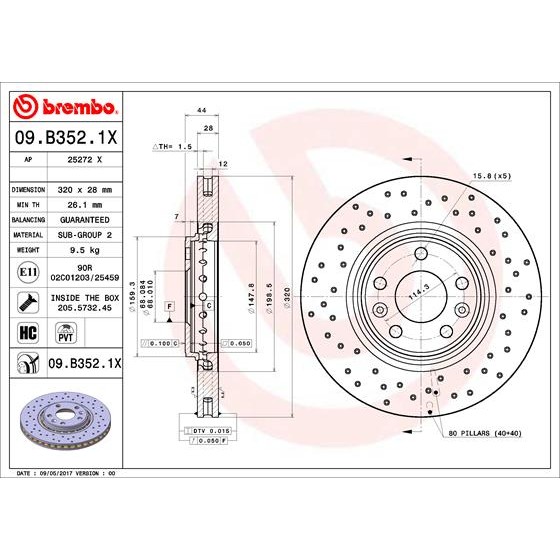 Слика на кочионен диск BREMBO XTRA LINE 09.B352.1X за Renault Laguna 3 Grandtour (KT0-1) 3.0 dCi (KT03, KT13) - 235 коњи дизел