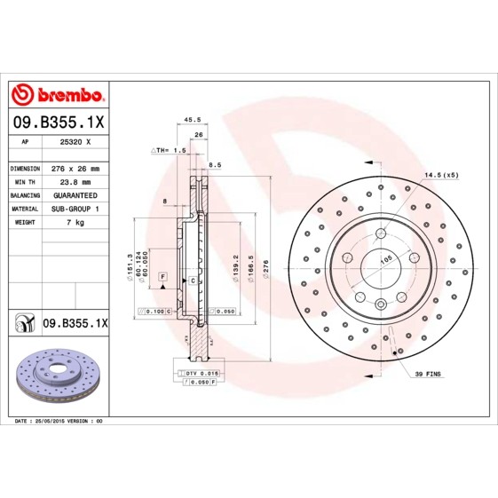 Слика на Кочионен диск BREMBO XTRA LINE 09.B355.1X