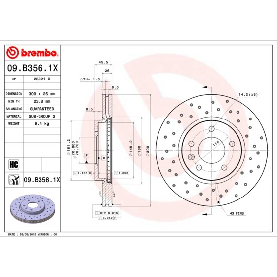 Слика на кочионен диск BREMBO XTRA LINE 09.B356.1X за Opel Astra GTC 1.6 - 180 коњи бензин