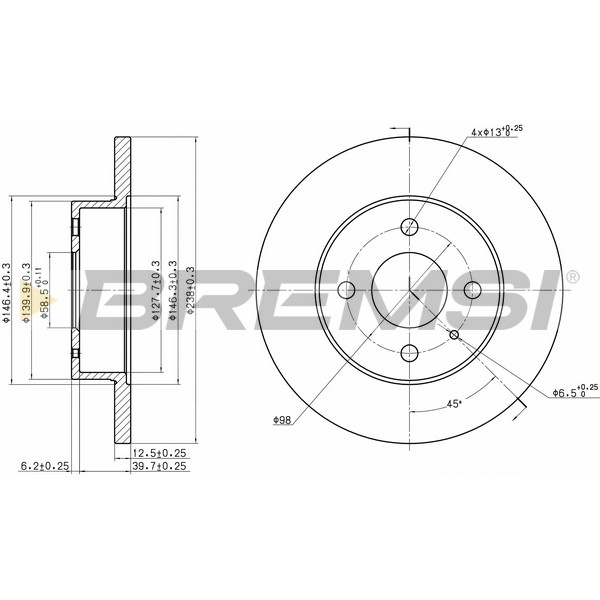 Слика на Кочионен диск BREMSI DBA127S