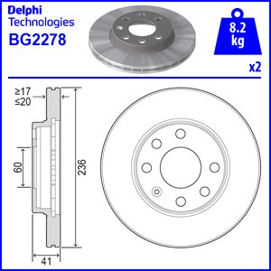 Слика на кочионен диск DELPHI BG2278 за CHEVROLET BEAT M300 1.2 LPG - 82 коњи Бензин/Автогаз (LPG)