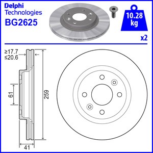 Слика на кочионен диск DELPHI BG2625 за Nissan Kubistar Box 1.5 dCi - 65 коњи дизел