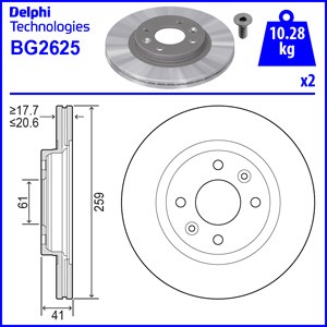 Слика на кочионен диск DELPHI BG2625 за Renault Clio 2 1.5 dCi (B/C2J) - 68 коњи дизел