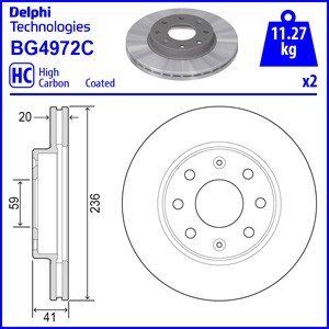 Слика на кочионен диск DELPHI BG4972C за CHEVROLET BEAT M300 1.2 LPG - 82 коњи Бензин/Автогаз (LPG)