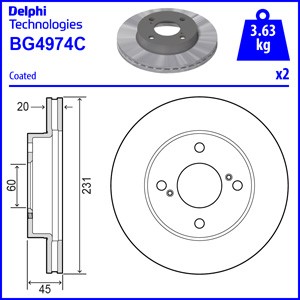 Слика на кочионен диск DELPHI BG4974C за Suzuki Ignis 3 (MF) 1.2 Hybrid (ATK412) - 90 коњи бензин/ електро