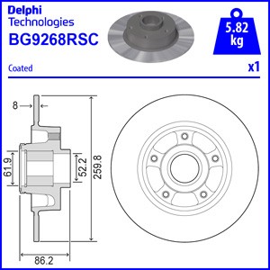 Слика на кочионен диск DELPHI BG9268RSC за Renault Megane 4 Grandtour 1.6 16V - 115 коњи бензин