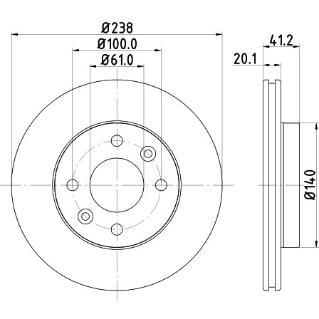 Слика на кочионен диск HELLA PAGID PRO 8DD 355 101-261 за Renault 19 Hatchback 1.7 (B/C53C) - 90 коњи бензин