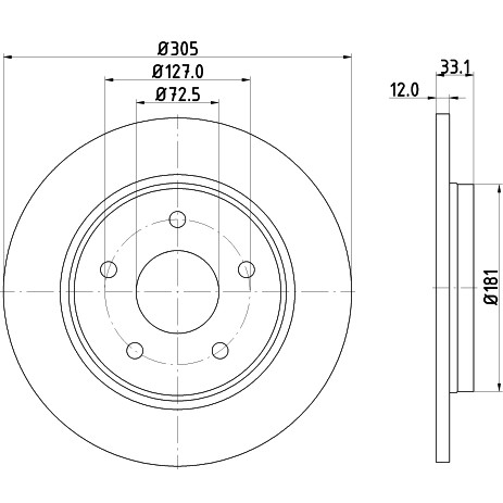 Слика на кочионен диск HELLA PAGID PRO 8DD 355 115-801 за Fiat Freemont JC 2.0 JTD 4x4 - 170 коњи дизел