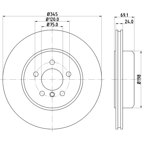 Слика на кочионен диск HELLA PAGID PRO 8DD 355 119-281 за BMW 5 Touring F11 535 d - 299 коњи дизел