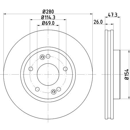 Слика на кочионен диск HELLA PAGID PRO 8DD 355 120-141 за Hyundai Coupe (GK) 2.7 V6 - 165 коњи бензин