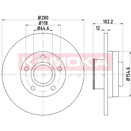 Слика на кочионен диск KAMOKA  1031039 за Nissan Primastar Van (X83) dCi 100 - 101 коњи дизел