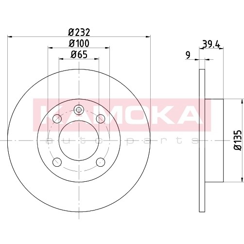 Слика на кочионен диск KAMOKA  103146 за VW Lupo (6X1,6E1) 1.4 FSI - 105 коњи бензин