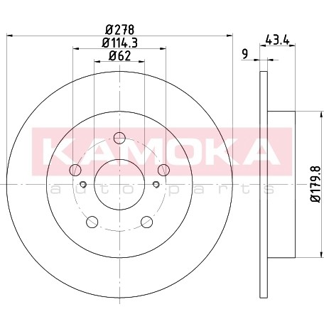 Слика на кочионен диск KAMOKA  103154 за Fiat Sedici 1.9 D Multijet 4x4 - 120 коњи дизел