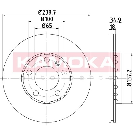 Слика на кочионен диск KAMOKA  103205 за VW Fox (5Z1,5Z3) 1.2 - 60 коњи бензин