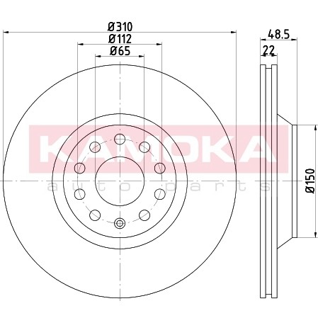 Слика на кочионен диск KAMOKA  103227 за Skoda Superb (3T4) 1.8 TSI 4x4 - 160 коњи бензин