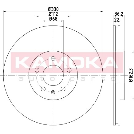 Слика на кочионен диск KAMOKA  103238 за Audi A4 Avant (8K5, B8) 2.0 TFSI - 224 коњи бензин