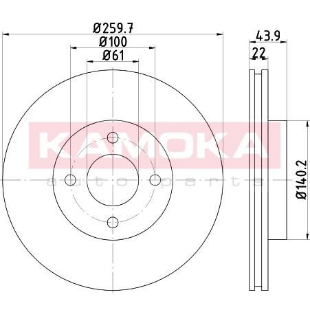 Слика на кочионен диск KAMOKA  103239 за Nissan Note 2013 1.2 - 80 коњи бензин