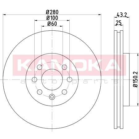 Слика на кочионен диск KAMOKA  103258 за Opel Astra H Hatchback 1.7 CDTI - 100 коњи дизел