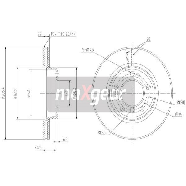 Слика на кочионен диск MAXGEAR 19-0690 за BMW Z4 Cabrio E85 2.2 i - 170 коњи бензин