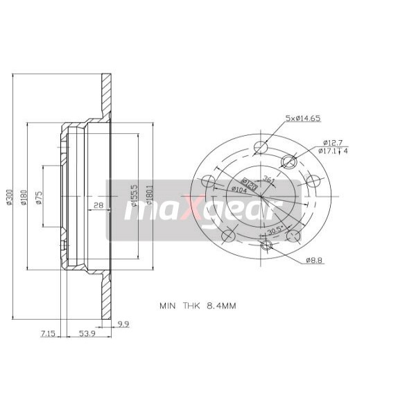 Слика на кочионен диск MAXGEAR 19-0694 за BMW 5 Sedan E34 530 i V8 - 218 коњи бензин