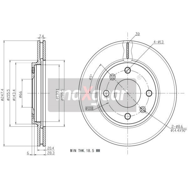 Слика на кочионен диск MAXGEAR 19-0696 за Citroen Saxo S0,S1 1.6 VTS - 98 коњи бензин