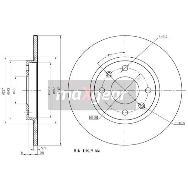 Слика на кочионен диск MAXGEAR 19-0698 за Peugeot 106 Van (1) 1.5 D - 57 коњи дизел