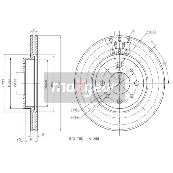 Слика на кочионен диск MAXGEAR 19-0703 за Alfa Romeo 155 (167) Sedan 1.7 T.S. 16V - 140 коњи бензин