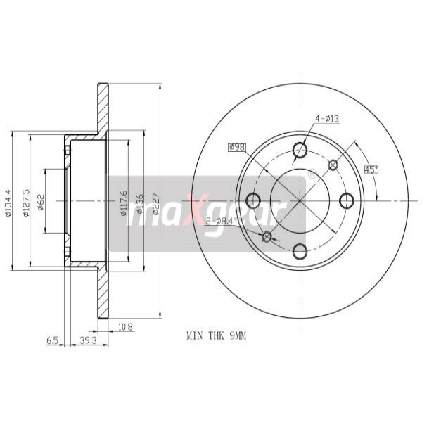 Слика на кочионен диск MAXGEAR 19-0704 за Fiat Uno (146 A,E) 1983 1300 - 60 коњи бензин