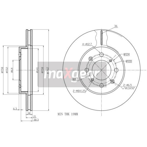 Слика на кочионен диск MAXGEAR 19-0712 за Honda Civic 4 Hatchback (EC,ED,EE) 1.6 i 16V Vtec (EE9) - 150 коњи бензин