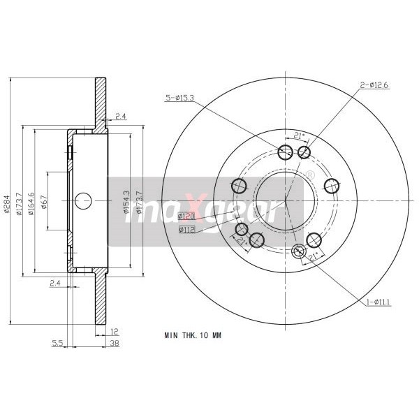 Слика на кочионен диск MAXGEAR 19-0719 за Mercedes S-class Saloon (w124) 200 E (124.021) - 118 коњи бензин