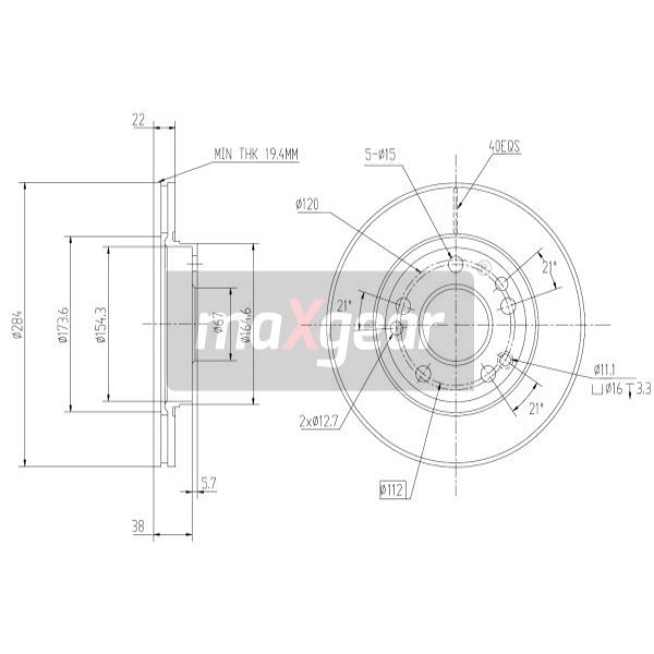 Слика на кочионен диск MAXGEAR 19-0720 за Mercedes E-class Coupe (c124) E 200 (124.040) - 136 коњи бензин