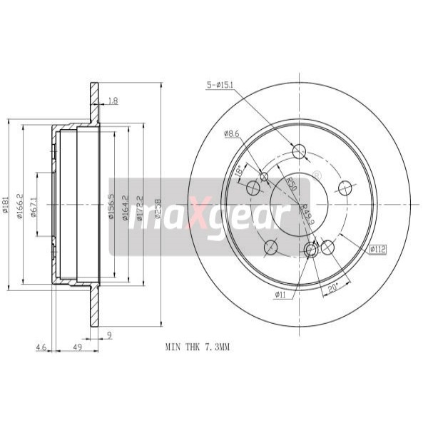 Слика на кочионен диск MAXGEAR 19-0722 за Mercedes 190 (w201) 2.0 (201.023) - 105 коњи бензин