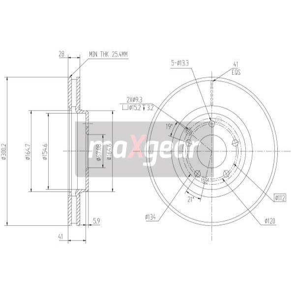 Слика на кочионен диск MAXGEAR 19-0724 за Mercedes C-class Saloon (w203) C 280 4-matic (203.092) - 231 коњи бензин