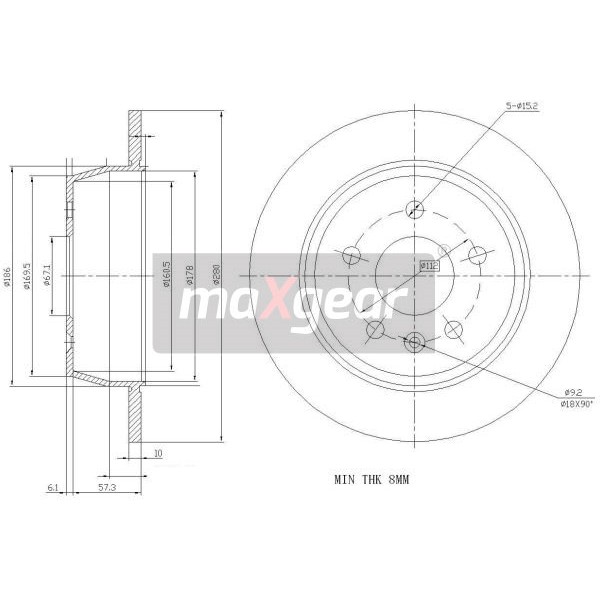 Слика на кочионен диск MAXGEAR 19-0729 за Mercedes Vito BOX (638) 113 (638.014, 638.094) - 129 коњи бензин