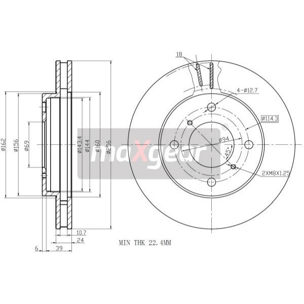 Слика на кочионен диск MAXGEAR 19-0731 за Mitsubishi Galant 5 Saloon (E5,E7,E8 A) 1.8 (E52A) - 116 коњи бензин