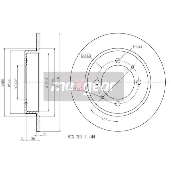 Слика на кочионен диск MAXGEAR 19-0733 за Volvo S40 Sedan (VS) 1.9 DI - 102 коњи дизел