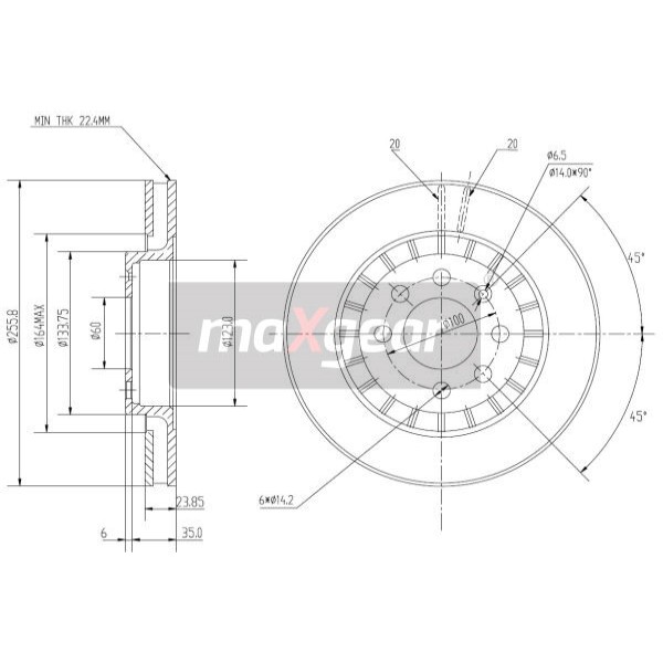 Слика на кочионен диск MAXGEAR 19-0743 за Daewoo Prince (j19) 2.0 - 110 коњи бензин